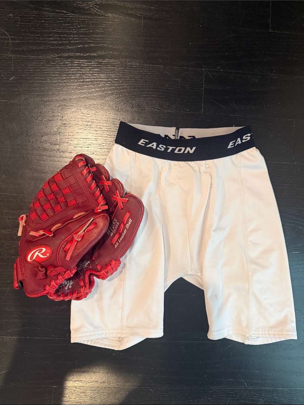 Bundle of Rawlings baseball mitt & Easton White Compression Shorts